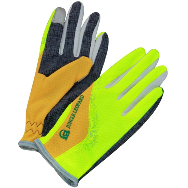 JUNGLE LEOPARD Outdoor Sports Mountaineering Full Finger Gloves Mesh Touch Screen Anti-Skid Gloves, Size: L(Green+Yellow) - Full Finger Gloves by JUNGLE LEOPARD | Online Shopping South Africa | PMC TechLife | Buy Now Pay Later Mobicred