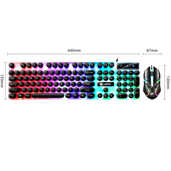 LIMEIDE GTX300 104 Keys Retro Round Key Cap USB Wired Mouse Keyboard, Cable Length: 1.4m, Colour: Punk Single Keyboard White