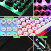 LIMEIDE GTX300 104 Keys Retro Round Key Cap USB Wired Mouse Keyboard, Cable Length: 1.4m, Colour: Punk Single Keyboard White