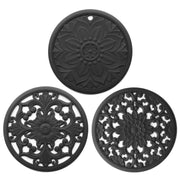 3 in 1 Hollow Flower Silicone Heat Insulation Pad Anti-Scalding Pot Bowl Pad Set(Black)