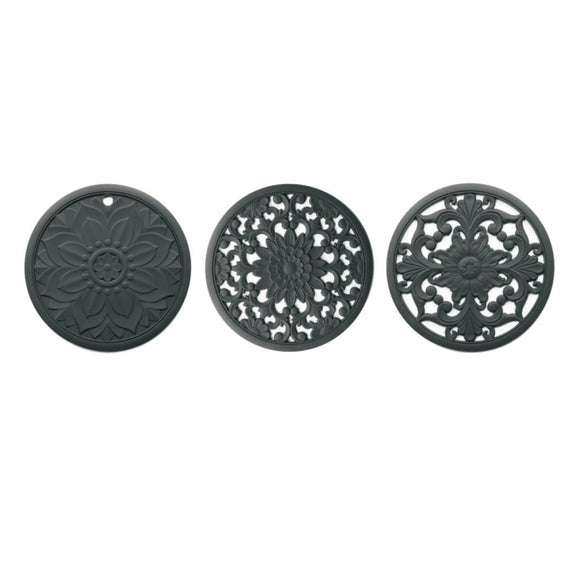 3 in 1 Hollow Flower Silicone Heat Insulation Pad Anti-Scalding Pot Bowl Pad Set(Black)