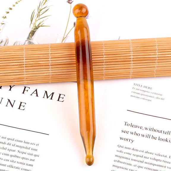 Resin Scraping Sheet Massage Facial Tendon Stick Beauty Salon Shave Board Acupuncture Pen, Color Classification: Amber Point Stick