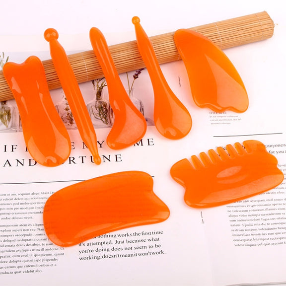 Resin Scraping Sheet Massage Facial Tendon Stick Beauty Salon Shave Board Acupuncture Pen, Color Classification: Resin Yellow Triangle