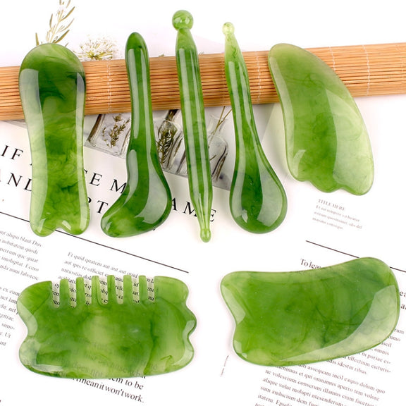 Resin Scraping Sheet Massage Facial Tendon Stick Beauty Salon Shave Board Acupuncture Pen, Color Classification: Emerald Green Relaxing Stick