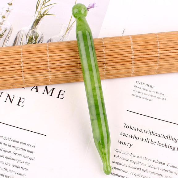 Resin Scraping Sheet Massage Facial Tendon Stick Beauty Salon Shave Board Acupuncture Pen, Color Classification: Emerald Green Spot Stick