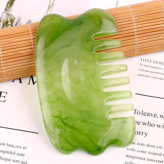 Resin Scraping Sheet Massage Facial Tendon Stick Beauty Salon Shave Board Acupuncture Pen, Color Classification: Emerald Green Meridian Comb