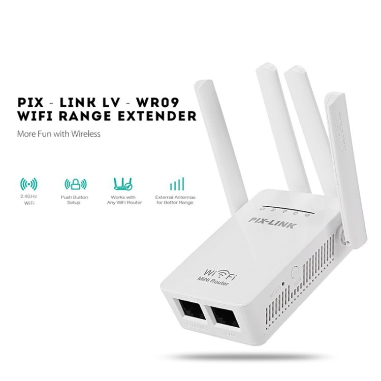 PIX-LINK LV-WR09 300Mbps WiFi Range Extender Repeater Mini Router(EU Plug)