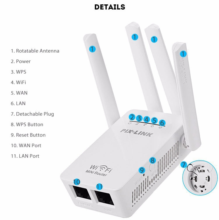 PIX-LINK LV-WR09 300Mbps WiFi Range Extender Repeater Mini Router(EU Plug)