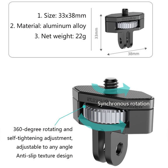 Sunnylife 1/4 inch Metal Adjustable Adapter For DJI Pocket 2 / FIMI PALM 2 / Insta360 One X-2(Dark Grey)
