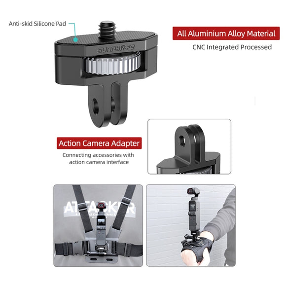 Sunnylife 1/4 inch Metal Adjustable Adapter For DJI Pocket 2 / FIMI PALM 2 / Insta360 One X-2(Dark Grey)