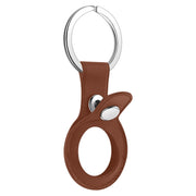 Anti-scratch Top-layer Cowhide Leather Protective Cover with Hanging Buckle for AirTag(Brown)