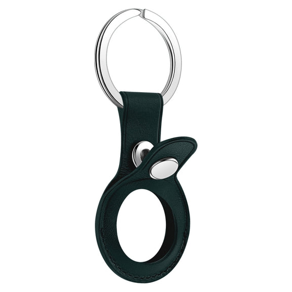 Anti-scratch Top-layer Cowhide Leather Protective Cover with Hanging Buckle for AirTag(Ink Green)