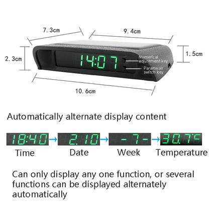 Solar Night Light Car Clock Automotive Electronic Clock Temperature Time+Date+Week+Temperature(Green Light) - Clocks & Car Meters by PMC Jewellery | Online Shopping South Africa | PMC Jewellery | Buy Now Pay Later Mobicred