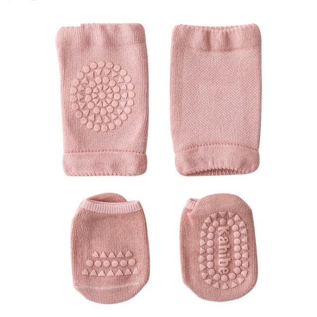 Summer Children Knee Pads Baby Floor Socks Baby Non-Slip Crawling Sports Protection Suit S 0-1 Years Old(Pink)