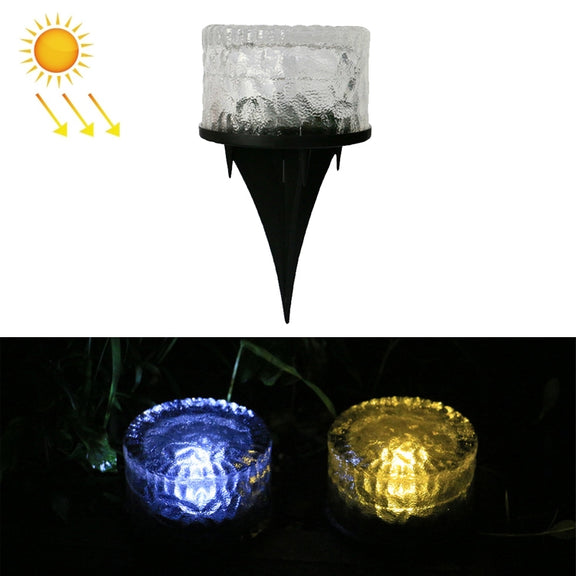 Outdoor Solar Buried Lamp Round Glass Floor Street Light Garden Ice Brick Water-resistant Lamp(White Light)