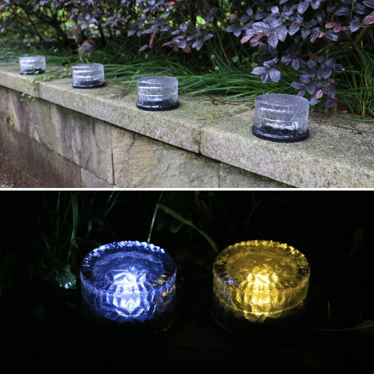Outdoor Solar Buried Lamp Round Glass Floor Street Light Garden Ice Brick Water-resistant Lamp(Warm Light)