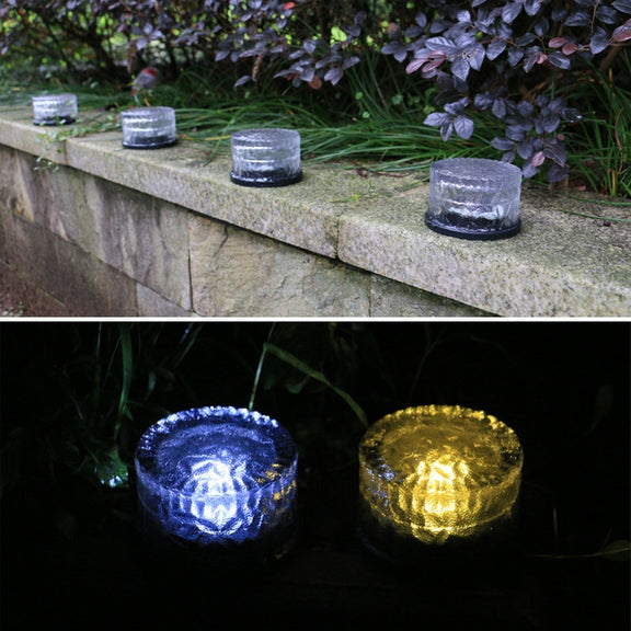 Outdoor Solar Buried Lamp Round Glass Floor Street Light Garden Ice Brick Water-resistant Lamp(White Light)