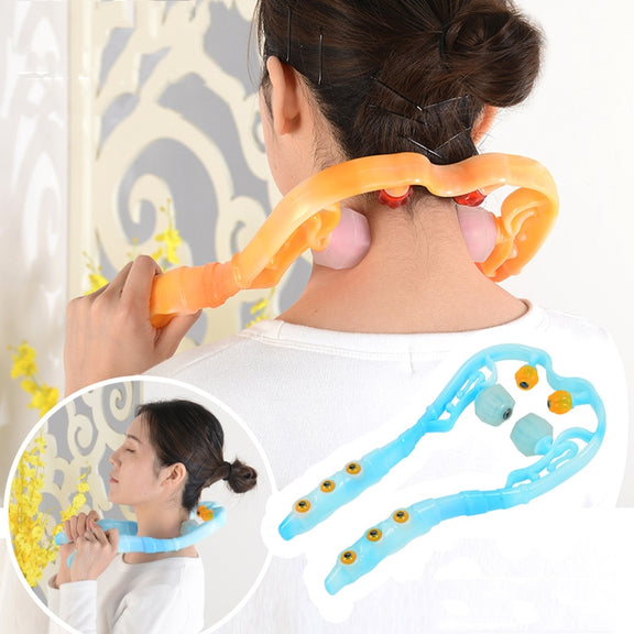 Manual Cervical Massager Home Multi-Function Shoulder And Neck Massage Roller, Shape: Strengthen Magnetic Therapy Blue