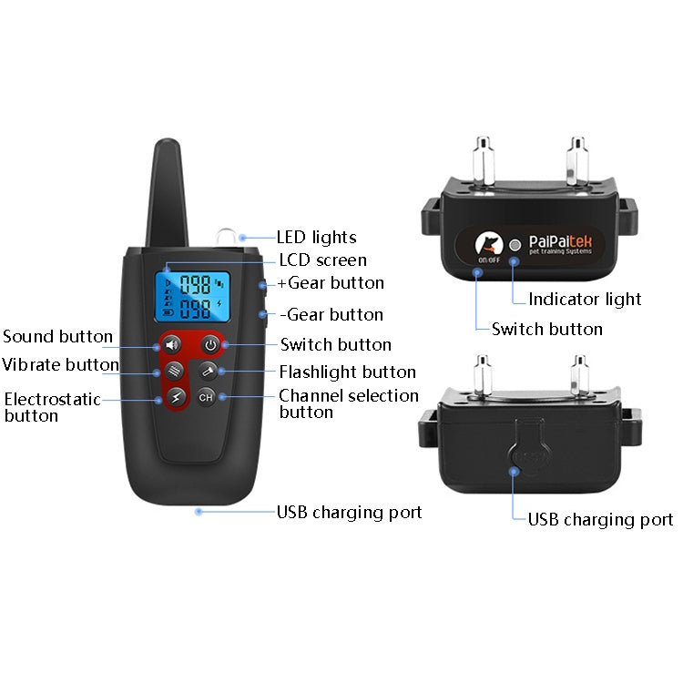 PaiPaitek PD526-3 Anti-Barking Device Dog Electric Shock Collar Training Dog Remote Control Pet Training Equipment - free shipping - PMC Jewellery - Order now!