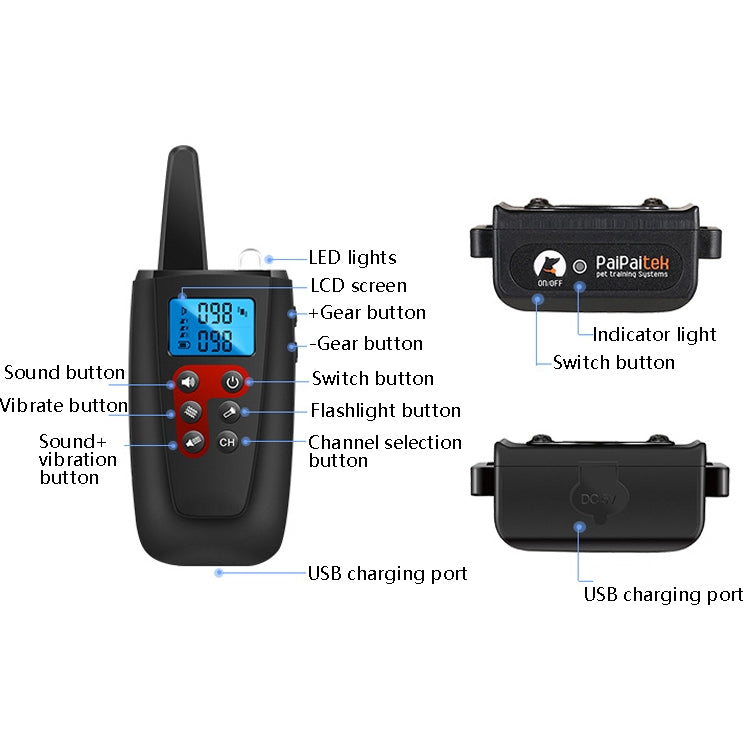 PaiPaitek PD526V-2 1 In 2 100-Speed Sound Vibration Remote Control Training Dog Device Anti-Barking Device Electronic Remote Control Collar - free shipping - PMC Jewellery - Order now!