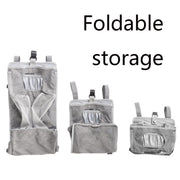 Baby Crib Hanging Bag Multifunctional Detachable Bed Diaper Toy Storage Bag(Gray Snow)