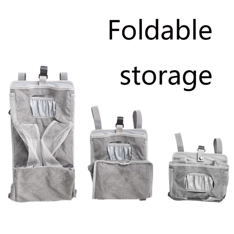 Baby Crib Hanging Bag Multifunctional Detachable Bed Diaper Toy Storage Bag(Gray Snow)