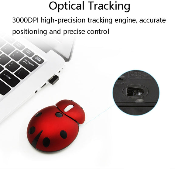 CM0184 3000 DPI 3-keys Mini Ladybug 2.4G Wireless Mouse Personalized Wireless Mouse(Red)