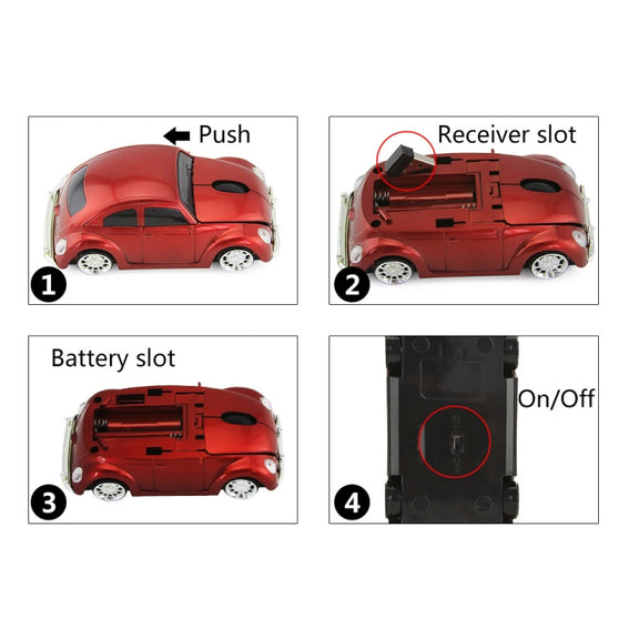 CM0010B 1200 DPI 3-keys Car Shape Wireless Mouse(Yellow)