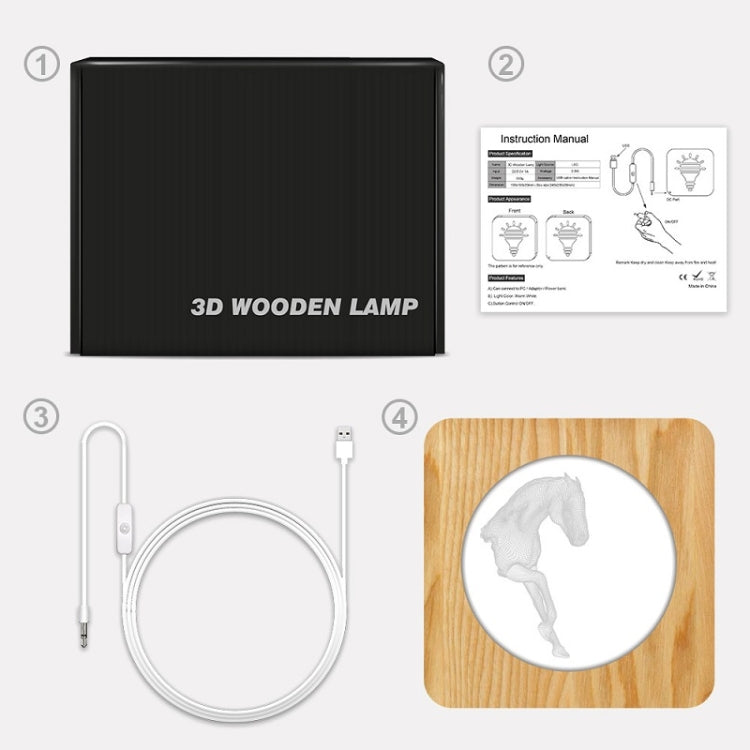 FS-A3762W 3D Horse Wooden Table Lamp Bedroom Night Light(Warm White Light) - Night Lights by PMc TechLife | Online Shopping South Africa | PMc TechLife | Buy Now Pay Later Mobicred