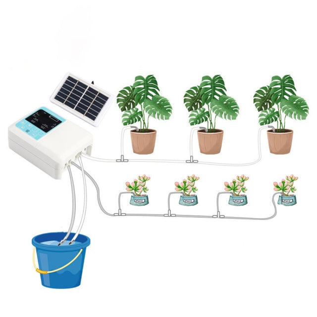 G89456 Solar Intelligent Voice Timing Automatic Flower Watering Device Lazy Plant Dripper, Specification: Double Pump 20 Sets Drop 15M Tube(White)