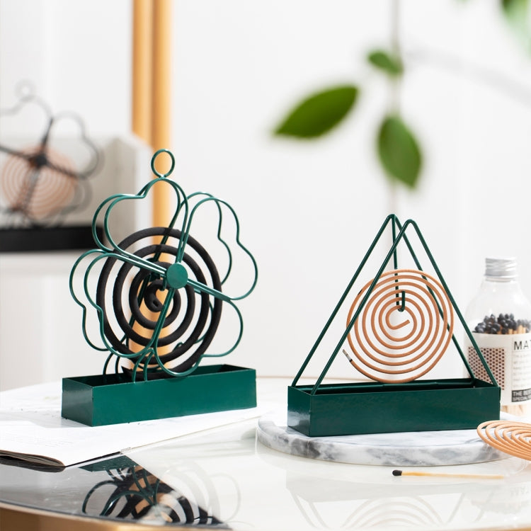 Simple Hangable Wrought Iron Mosquito Coil Holder Portable Fireproof Mosquito Coil Tray Incense Burner Ornaments Four Leaf Grass (Ink Green)