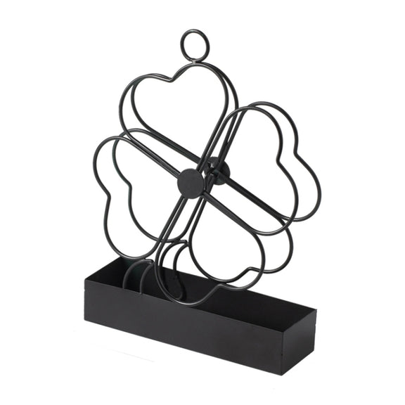 Simple Hangable Wrought Iron Mosquito Coil Holder Portable Fireproof Mosquito Coil Tray Incense Burner Ornaments Four Leaf Grass  (Black)