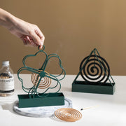 Simple Hangable Wrought Iron Mosquito Coil Holder Portable Fireproof Mosquito Coil Tray Incense Burner Ornaments Triangle ( Ink Green)