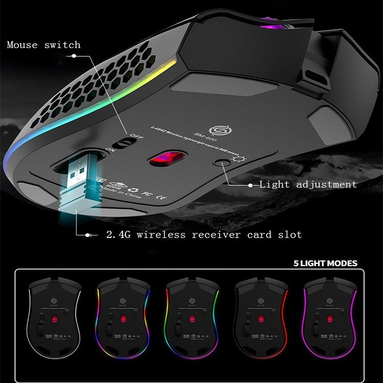 K-Snake BM600 1600 DPI 7-keys Hollow Lightweight Wireless Charging RGB Colorful Gaming Mouse(Wireless BM600 Black) - free shipping - PMC Jewellery - Order now!