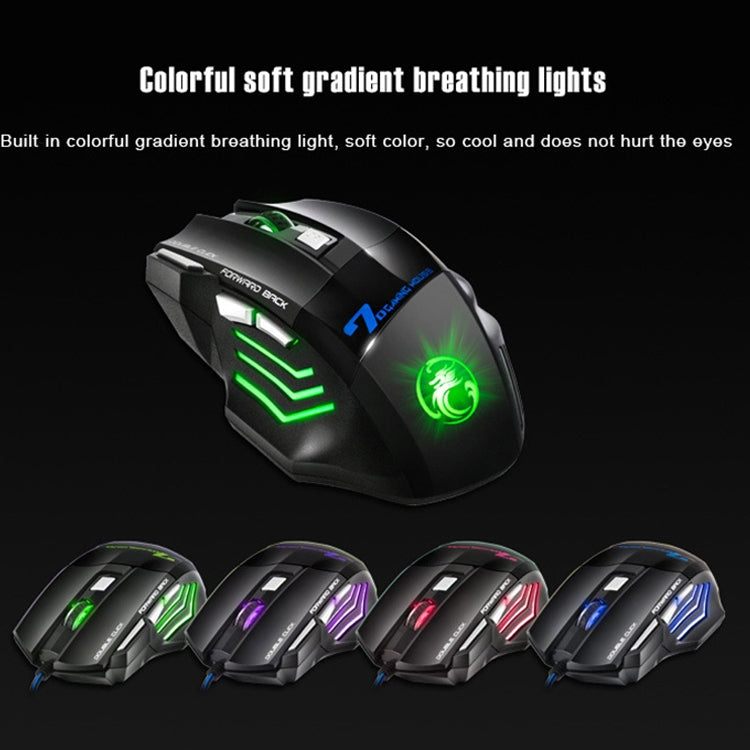 IMICE X7 2400 DPI 7-Key Wired Gaming Mouse with Colorful Breathing Light, Cable Length: 1.8m(Skin Black E-commerce Version)