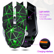 T-WOLF Q15 6-Buttons 1600 DPI Wireless Rechargeable Mute Office Gaming Mouse with 7 Color Breathing Light(Technology Black)
