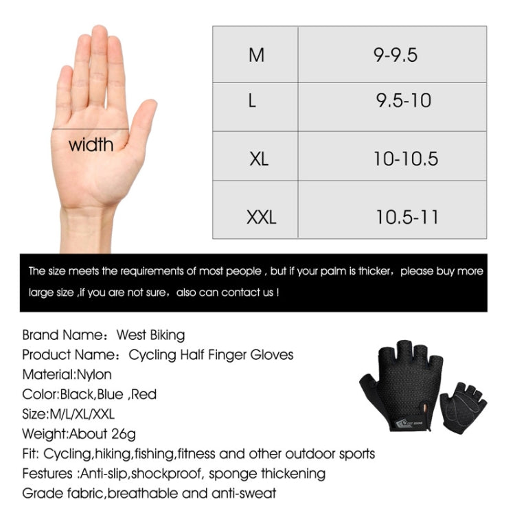 WEST BIKING YP0211218 Cycling Breathable Short Gloves Non-Slip Half Finger Gloves, Size: 2XL(Blue) - Cycling Gloves by WEST BIKING | Online Shopping South Africa | PMC TechLife | Buy Now Pay Later Mobicred