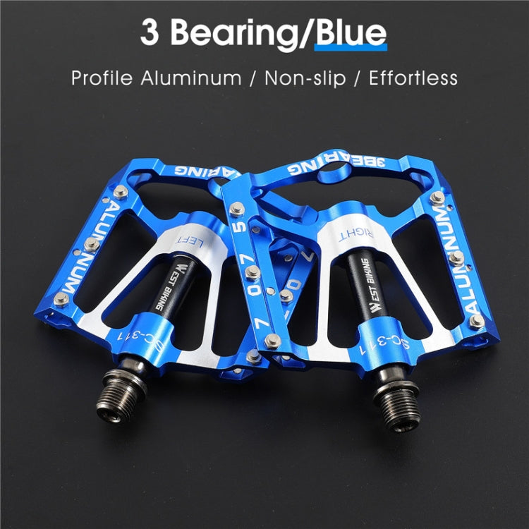 1pair WEST BIKING YP0802083 Mountain Bike Aluminum Alloy Pedal Lightweight Bearing Foot Pedal(Blue)