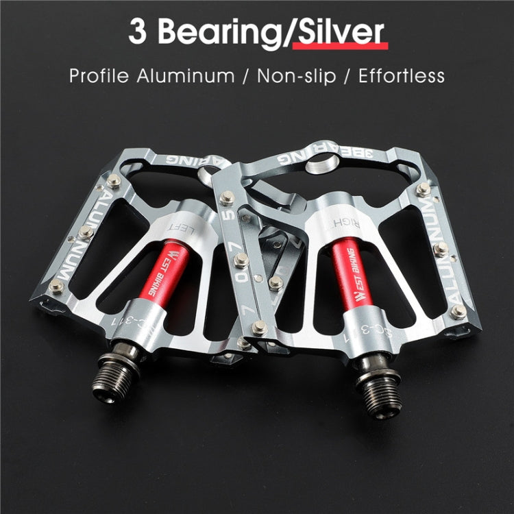 1pair WEST BIKING YP0802083 Mountain Bike Aluminum Alloy Pedal Lightweight Bearing Foot Pedal(Silver)