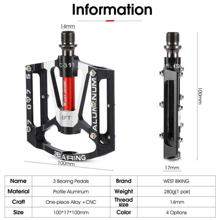1pair WEST BIKING YP0802083 Mountain Bike Aluminum Alloy Pedal Lightweight Bearing Foot Pedal(Red)
