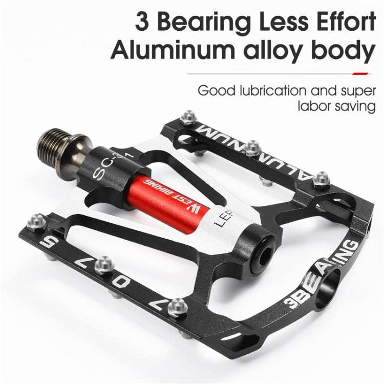 1pair WEST BIKING YP0802083 Mountain Bike Aluminum Alloy Pedal Lightweight Bearing Foot Pedal(Silver)