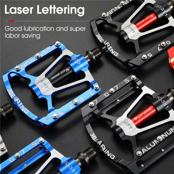 1pair WEST BIKING YP0802083 Mountain Bike Aluminum Alloy Pedal Lightweight Bearing Foot Pedal(Red)