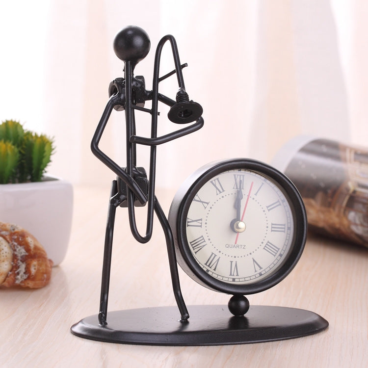 Iron Stainless Steel Small Table Clock Retro Personality Clock Birthday Gift(C66 Trombone Clock) - Novelty Clock by PMc TechLife | Online Shopping South Africa | PMc TechLife | Buy Now Pay Later Mobicred