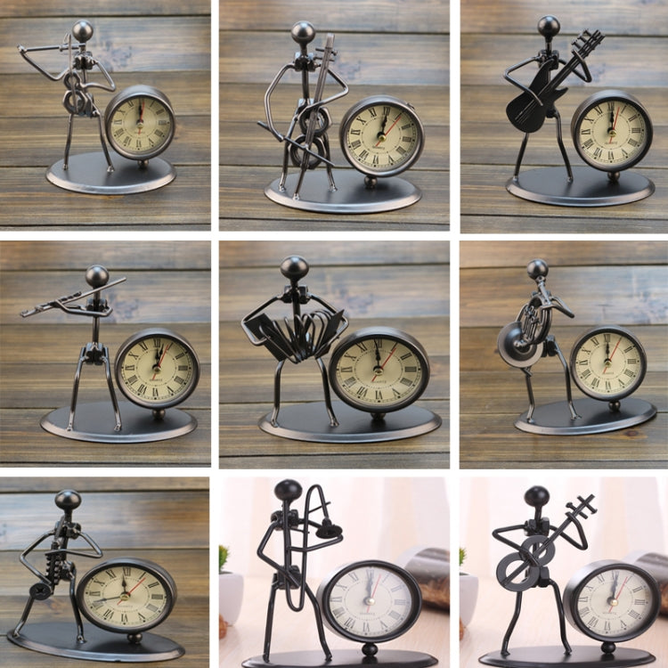 Iron Stainless Steel Small Table Clock Retro Personality Clock Birthday Gift(C68 Guitar Clock)