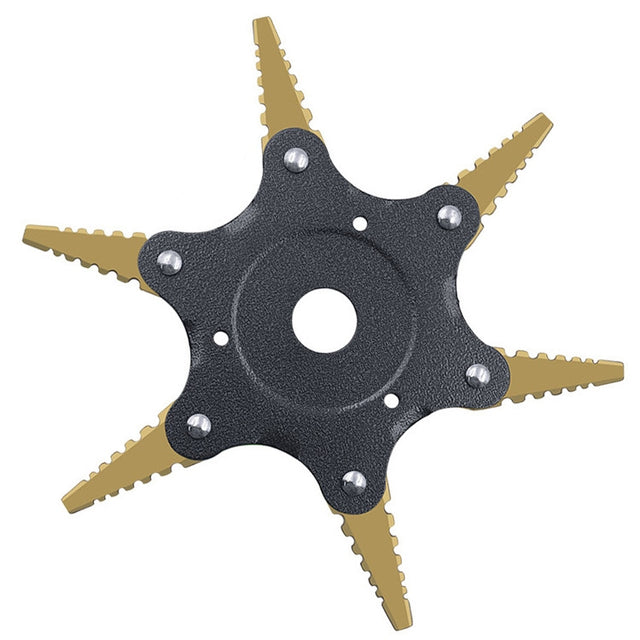Toothed Mower Blade Six-Leaf Cyclone Blade Agricultural Weeder Parts(Golden Blade Bagged Gray)