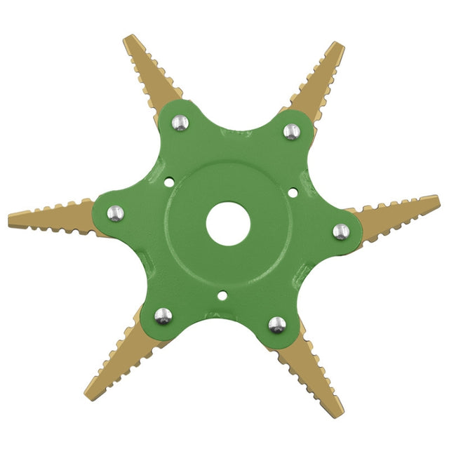 Toothed Mower Blade Six-Leaf Cyclone Blade Agricultural Weeder Parts(Golden Blade Bagged Green)