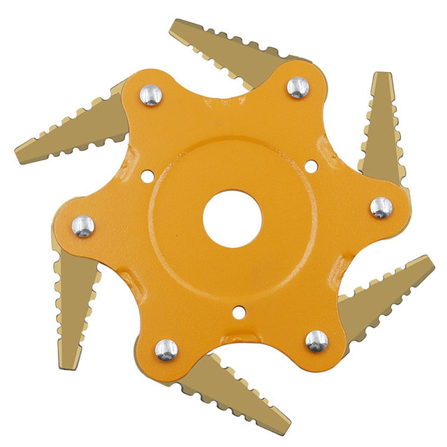 Toothed Mower Blade Six-Leaf Cyclone Blade Agricultural Weeder Parts(Golden Blade Bagged Yellow)
