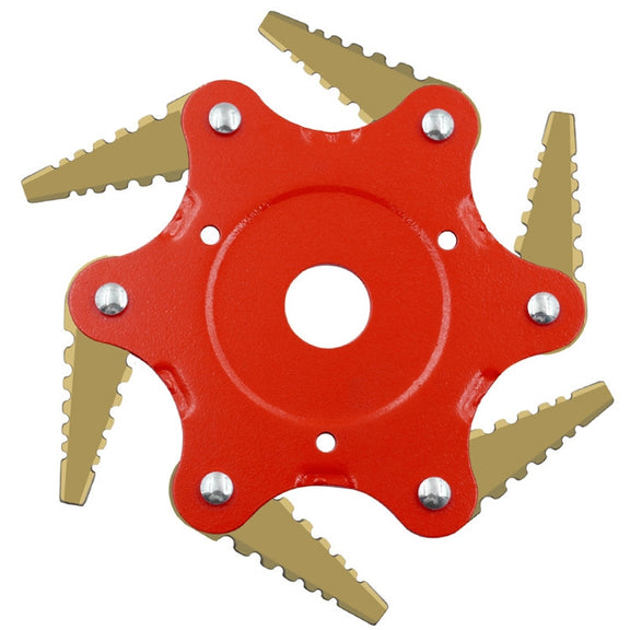 Toothed Mower Blade Six-Leaf Cyclone Blade Agricultural Weeder Parts(Golden Blade Bagged Red)