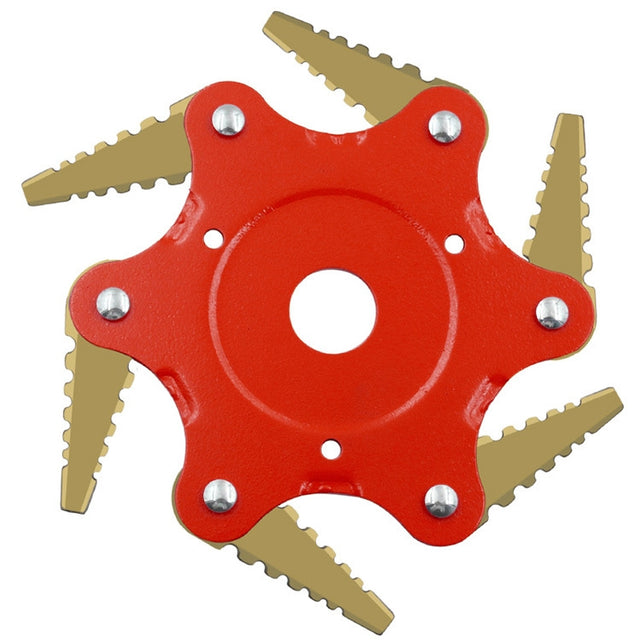 Toothed Mower Blade Six-Leaf Cyclone Blade Agricultural Weeder Parts(Golden Blade Bagged Red)