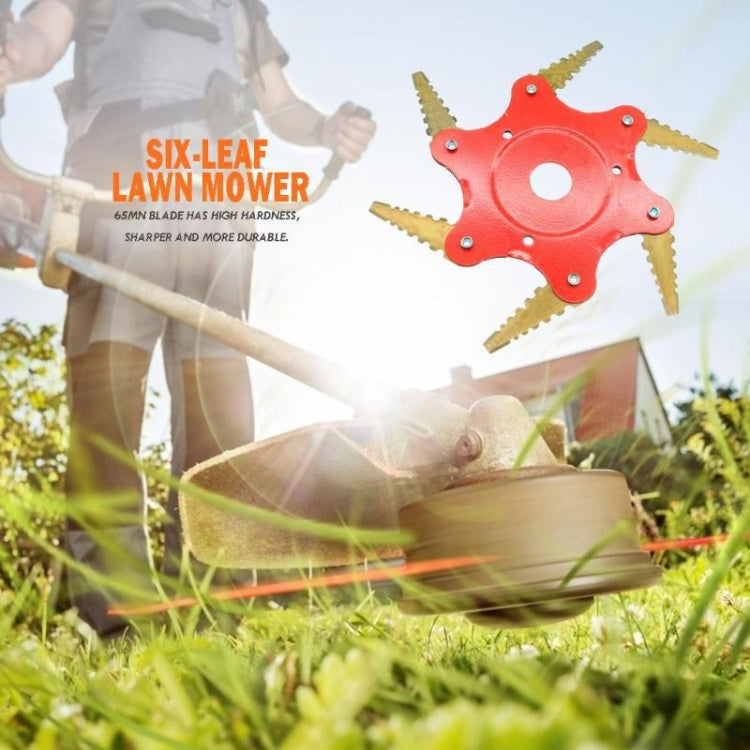 Toothed Mower Blade Six-Leaf Cyclone Blade Agricultural Weeder Parts(Golden Blade Bagged Red)